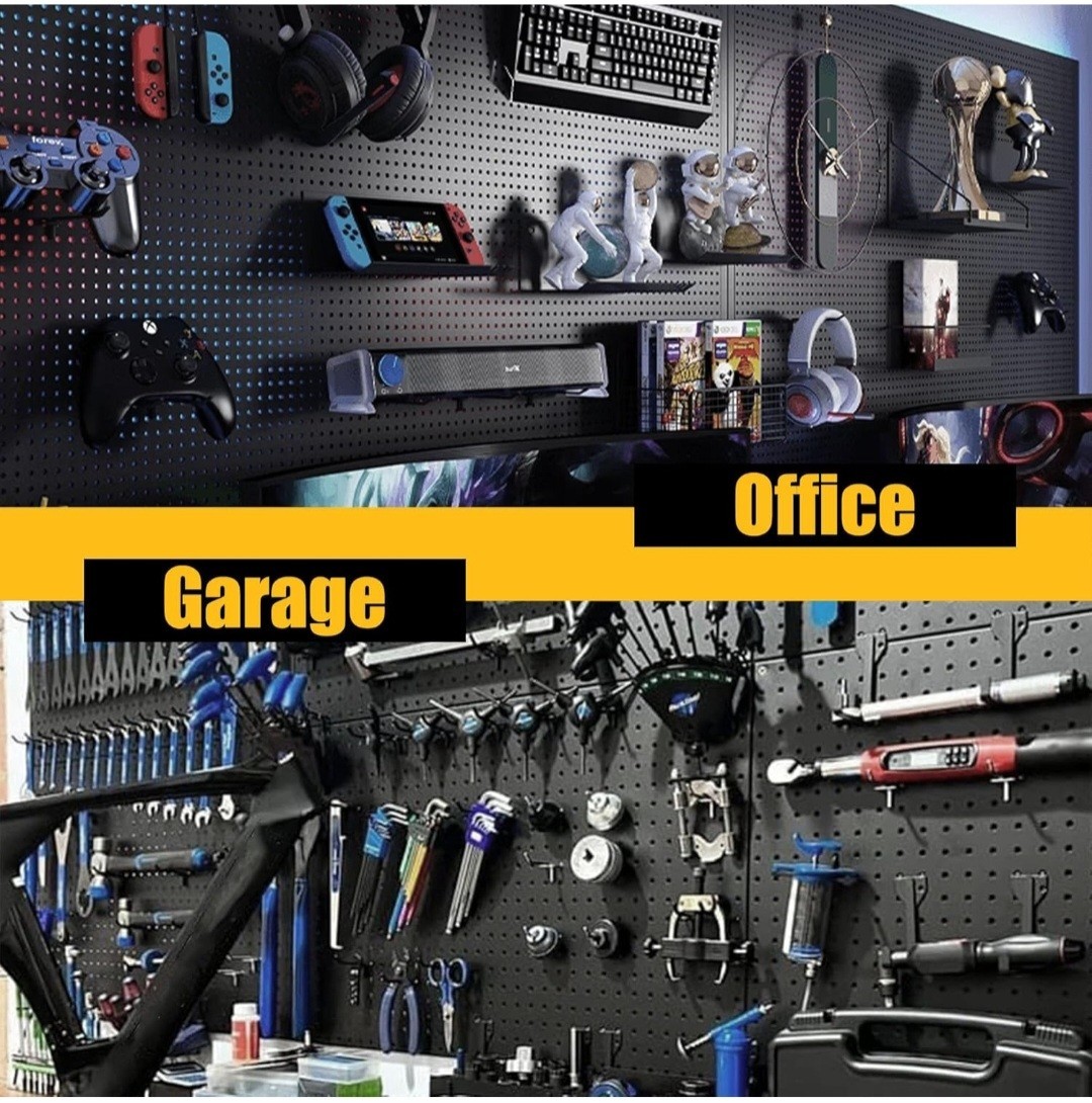 Peg Board, 4 Pack Metal Pegboard Panels without Hooks, Black Pegboards Wall…