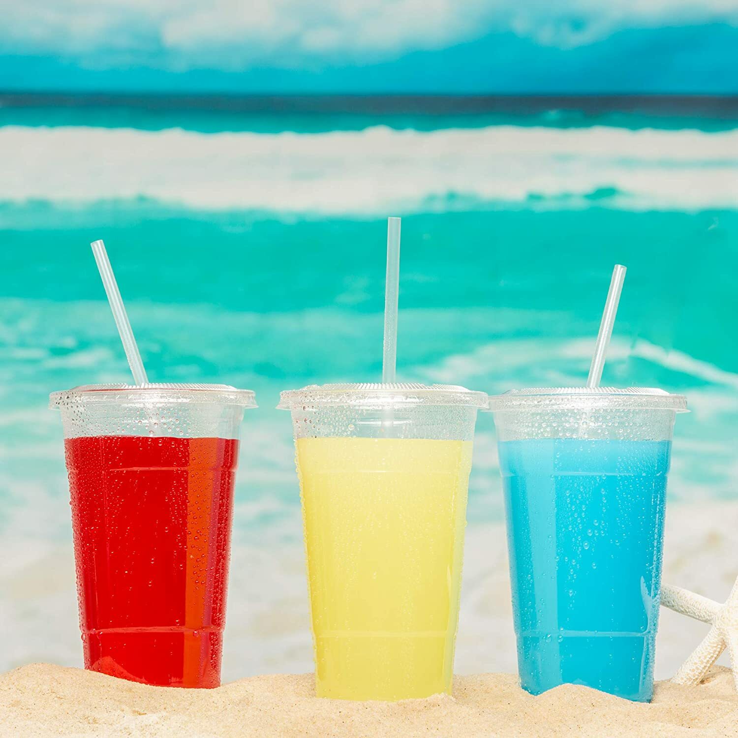 Clear Plastic PET Cups with Flat Lids with Straw for All Kinds of Beverages