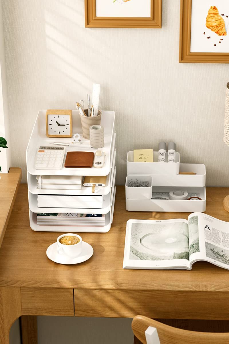 4pcs Pack Stackable Paper TraysLetter Tray OrganizerOffice Desktop OrganizerA…