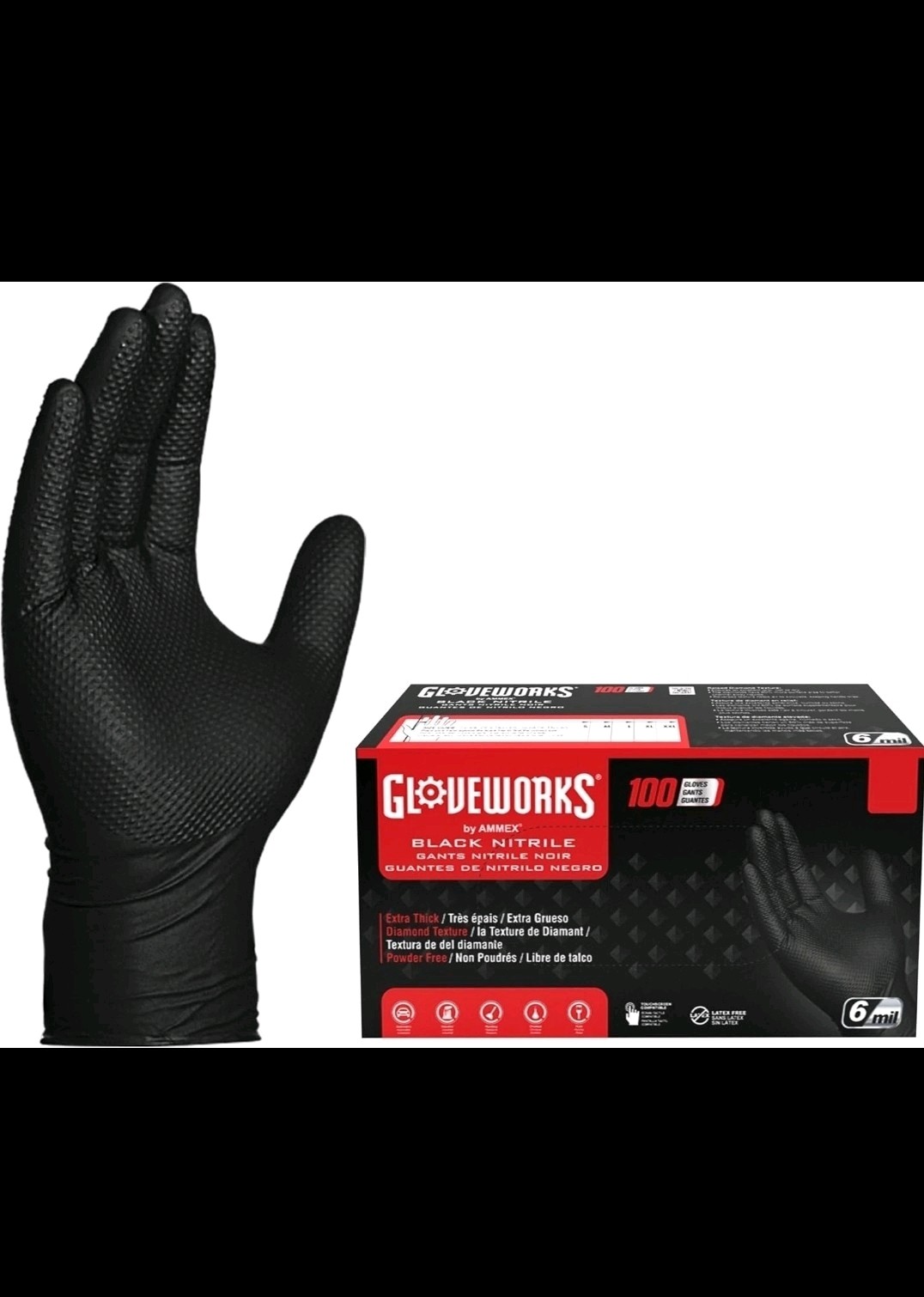 GLOVEWORKS XXL Black Nitrile Industrial Disposable Gloves, 6 Mil, Latex-Free