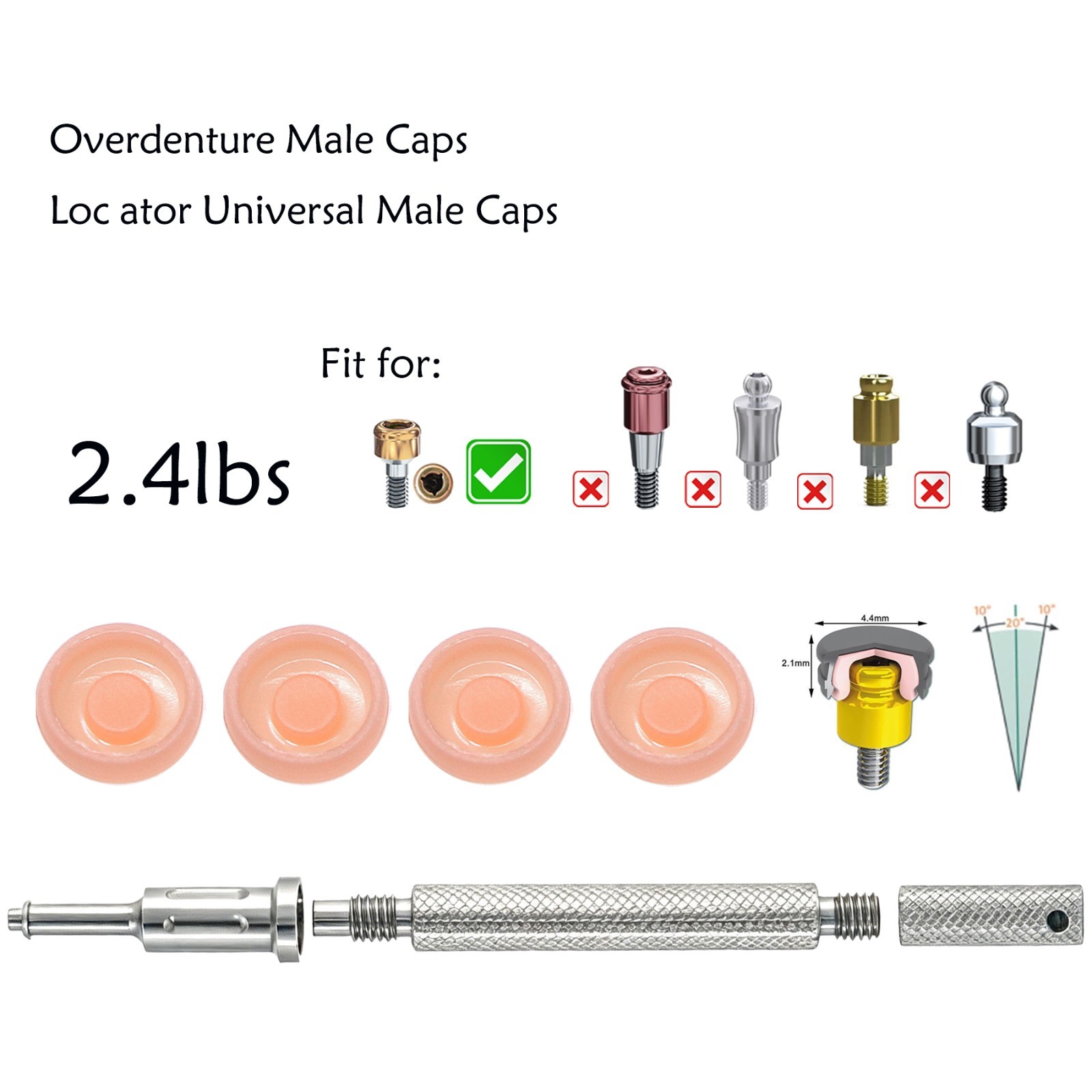 US Universal Dental Overdenture Implant Retention Caps 2.4lbs &Locator Core Tool