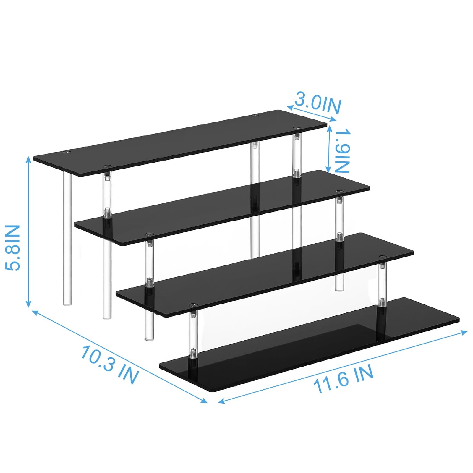 4 Tier Perfume Organizer Stand, Acrylic Risers Display Stands, 4-Tier, black