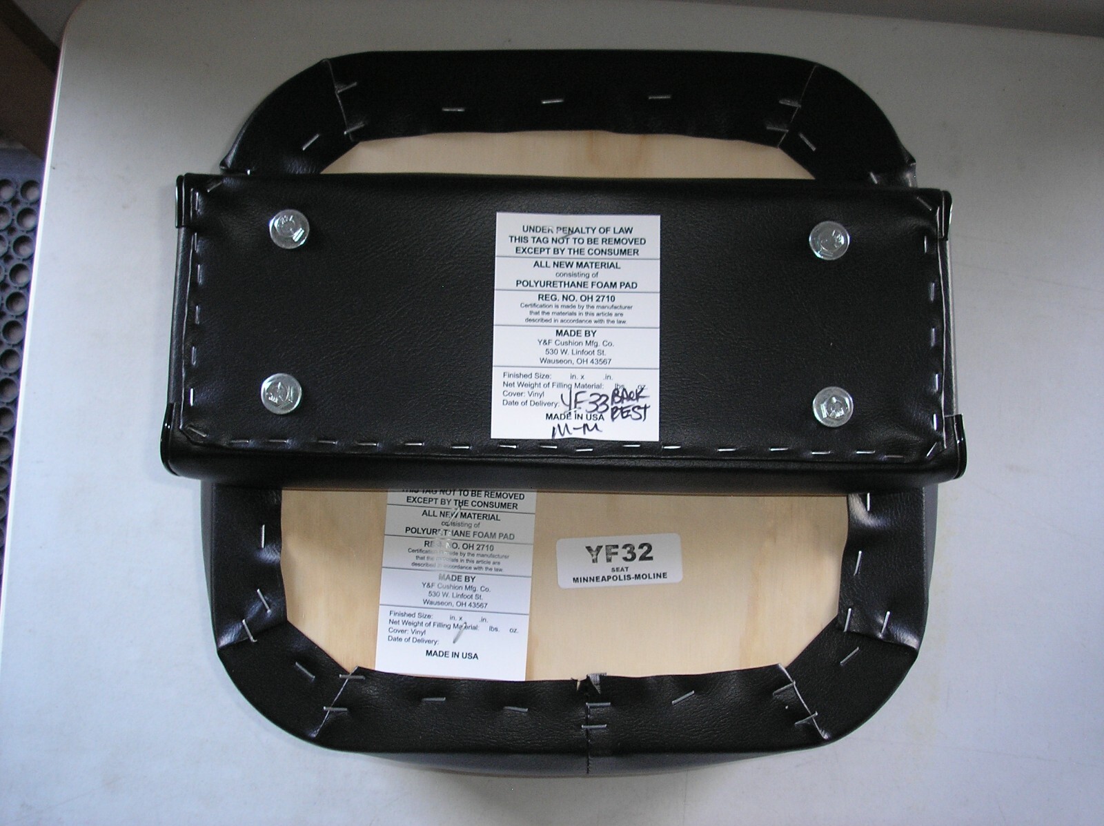 SEAT BACK BOTTOM CUSHION SET MINNEAPOLIS-MOLINE G GB GT R U UB Z / #6216