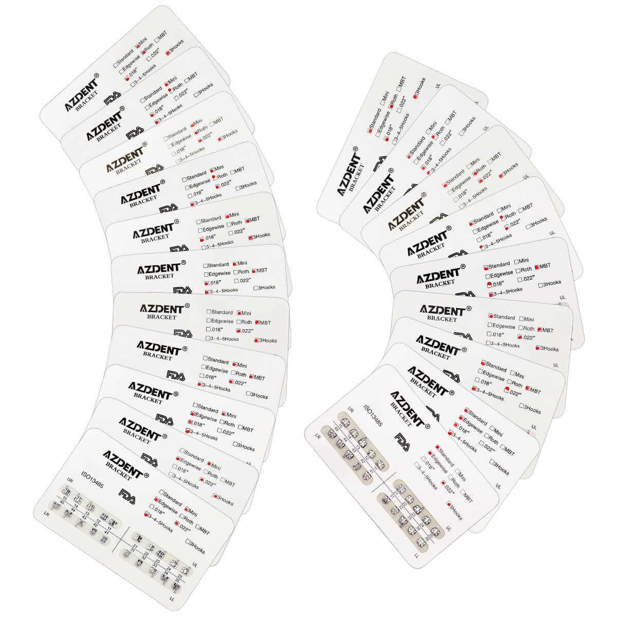 10X Dental Orthodontic Brackets Mini/Standard MBT/Edgewise/Roth 022/018 Hook 345