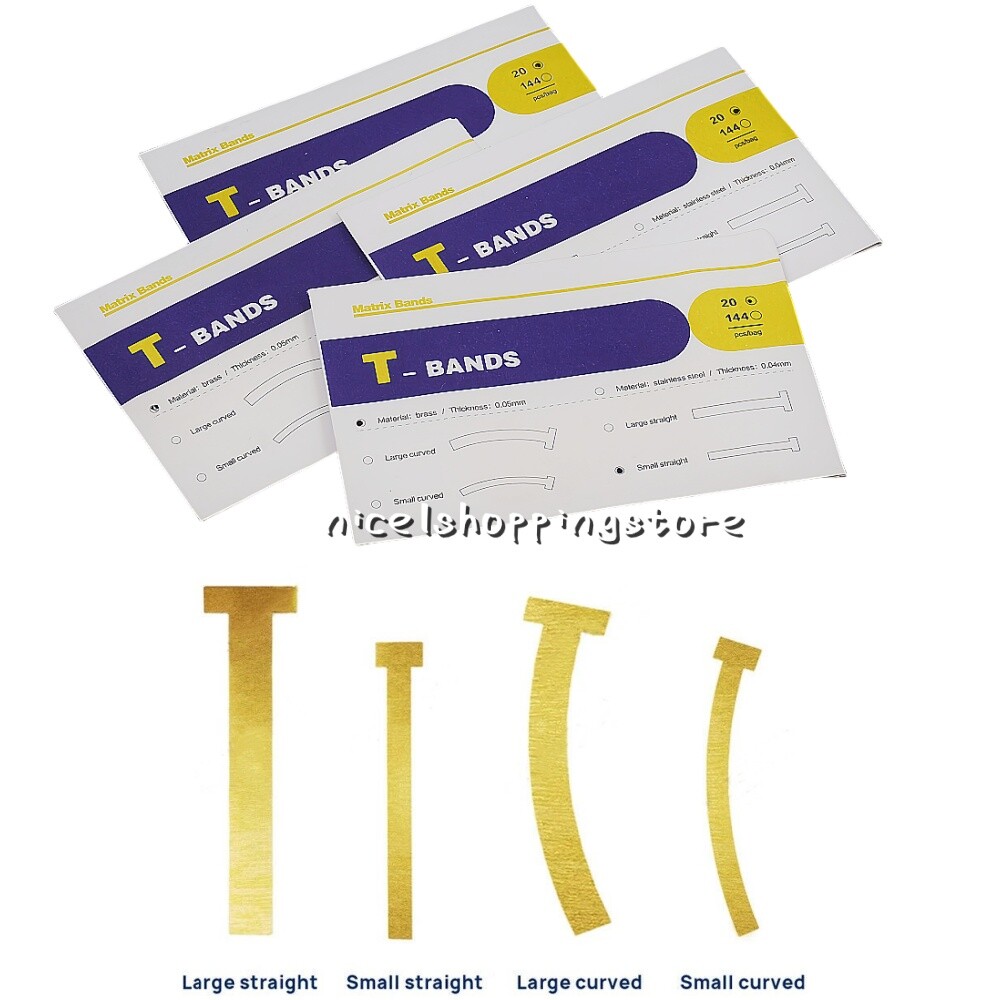 20 Pcs/Bag Dental Matrix T Bands Brass Straight/Curved Tooth Restoration Band