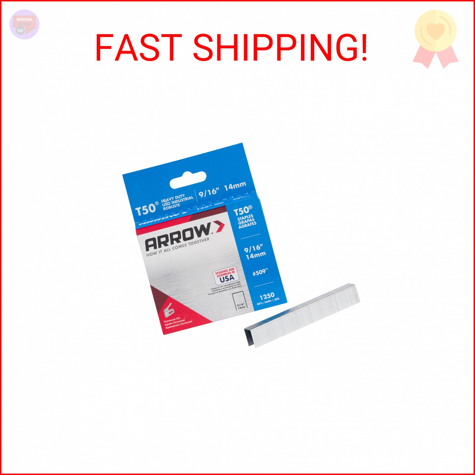 Arrow T50 9/16″ Staples, 1250 Count
