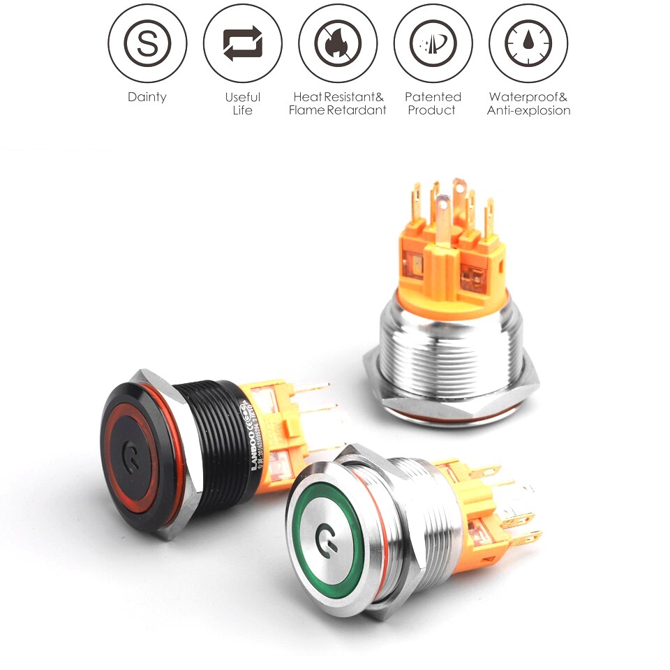 25mm Metal Button Switch buzzer bus power bell push button switch with ring Led