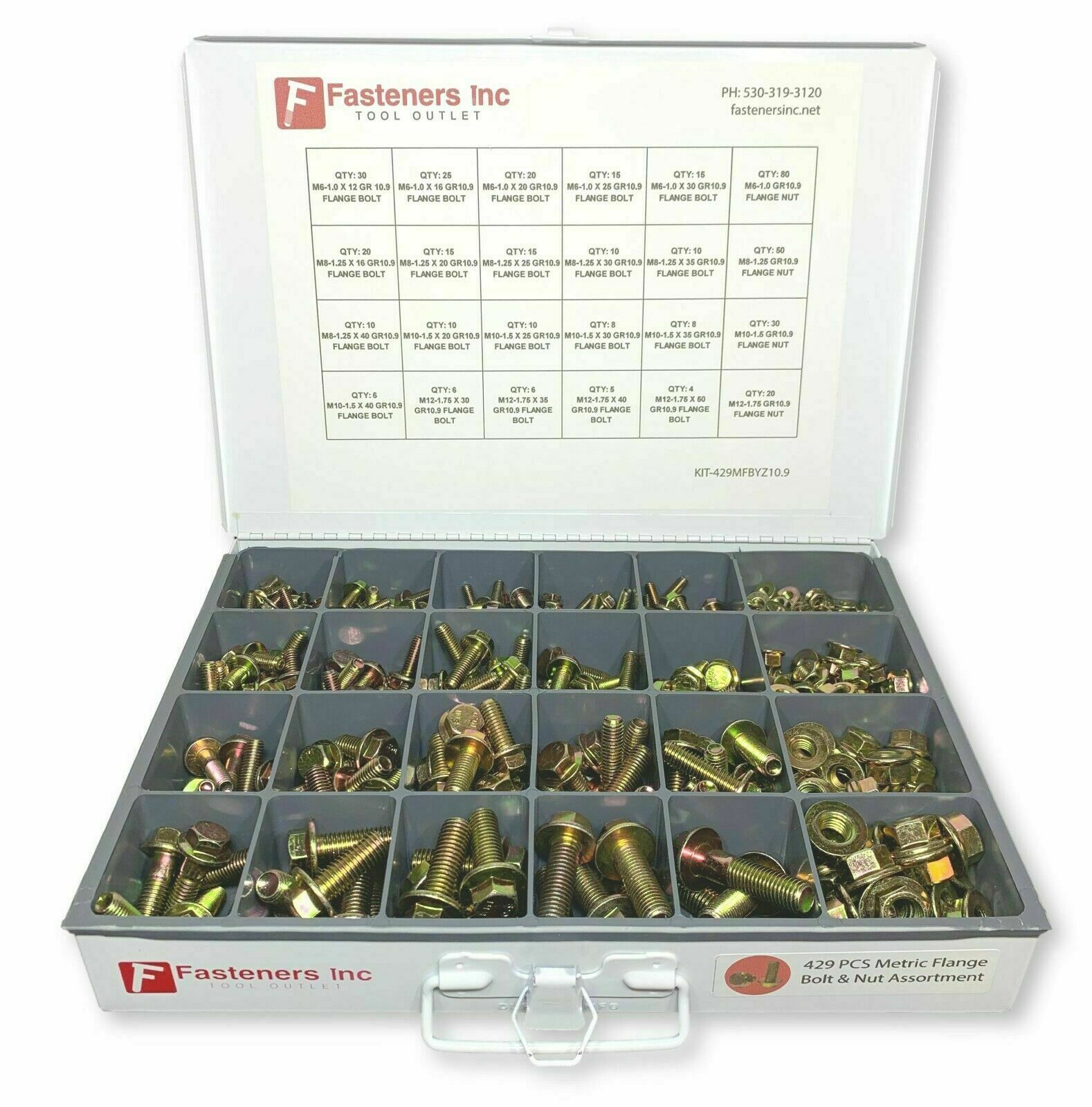 429 Piece Grade 10.9 Metric Flange Bolt & Flange Nut Assortment Kit Yellow Zinc