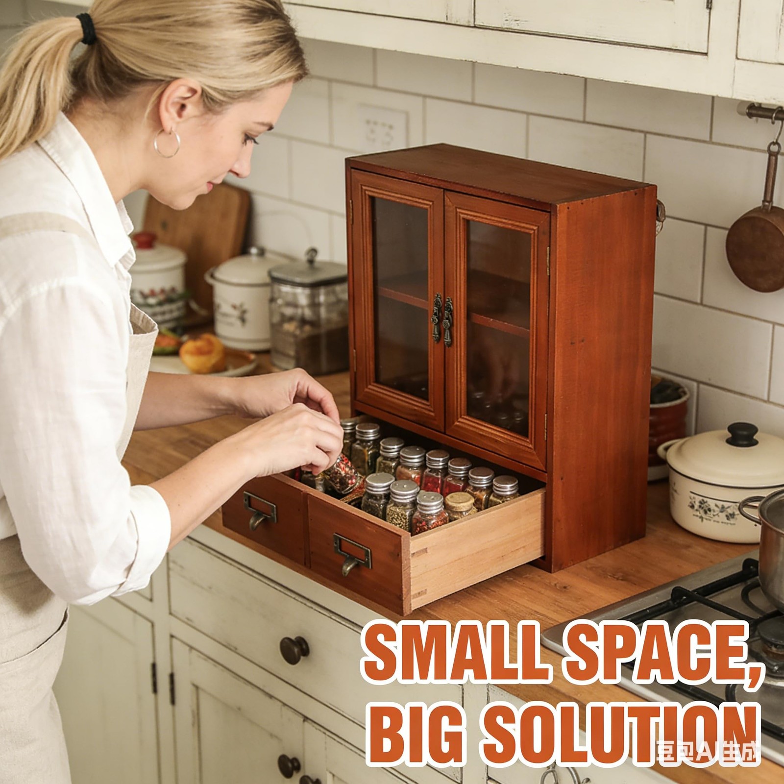Rustic Vintage Mini Pine Counter Top Cabinet – 12″ L x 4.7″ W x 14″ H with 2 …