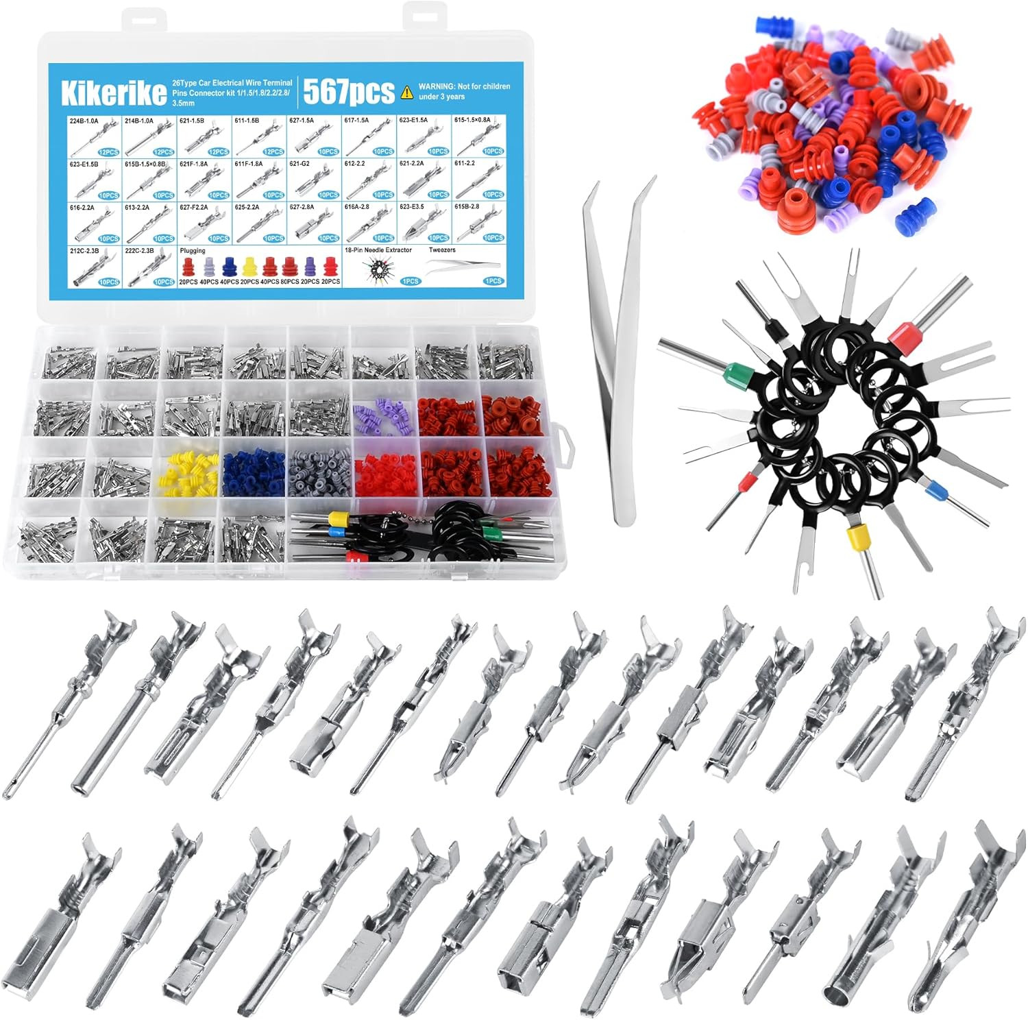 Connector Pins Kit 567Pcs 26 Types – 1/1.5/1.8/2.2/2.8/3.5Mm Automotive