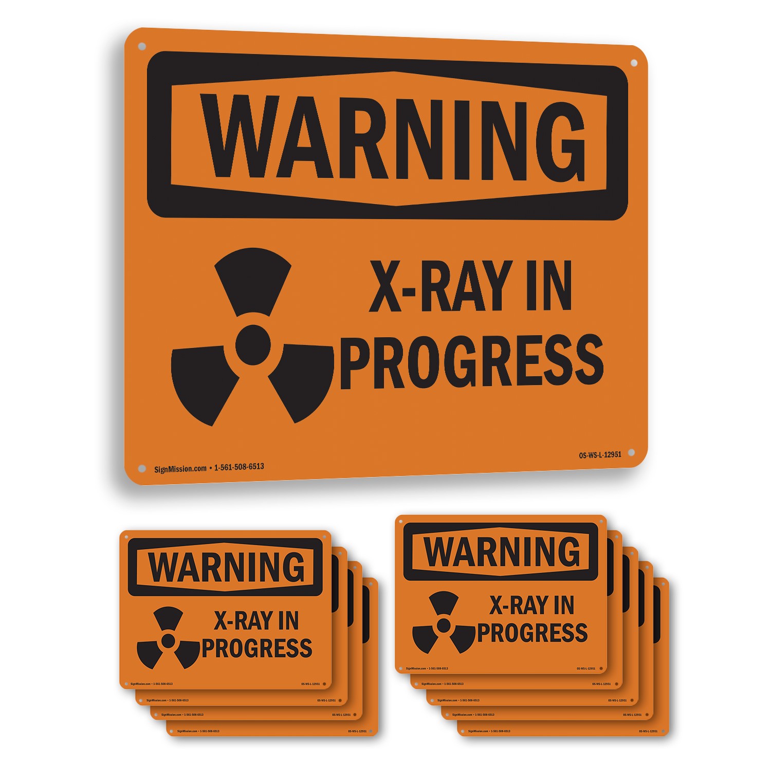 X-Ray In Progress With Symbol OSHA WARNING Sign Metal,, Decal 5 or 10 Pack