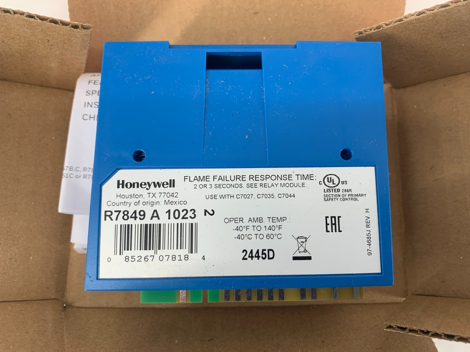 Honeywell R7849A1023 Flame Ultraviolet Amplifier For 7800 Series Relay Modules