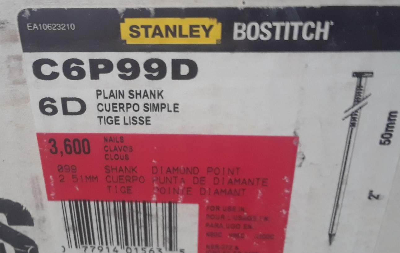 Stanley Bostitch 6d C6P99D 2″ Coil Nails – Plain Shank – Diamond Point 3600-Pack