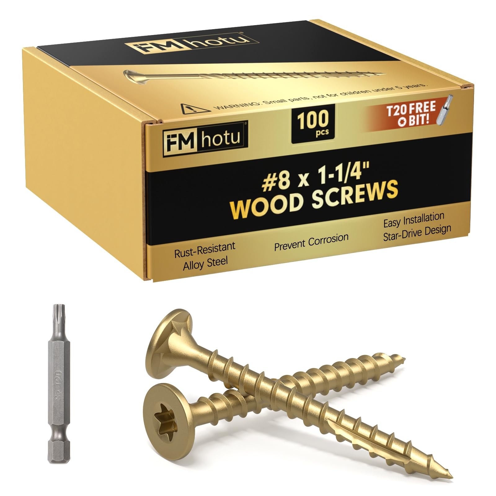 #8 x 1-1/4” Deck Screws, 100Pcs Star Drive Wood Rust 1-1/4 Inch, Gold