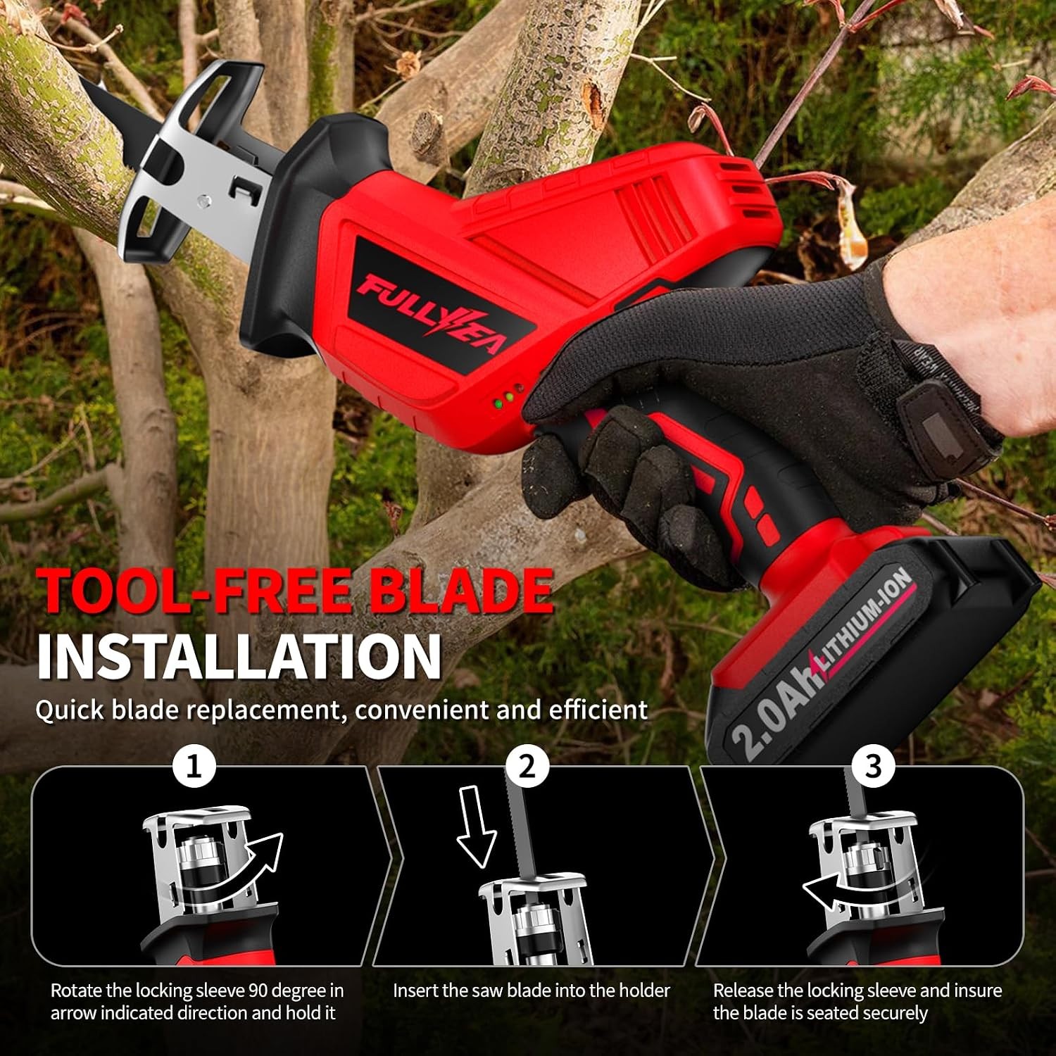 Cordless Reciprocating Saw, 0-3500SPM, 4 Blades, Tool-Free, Wood/Metal