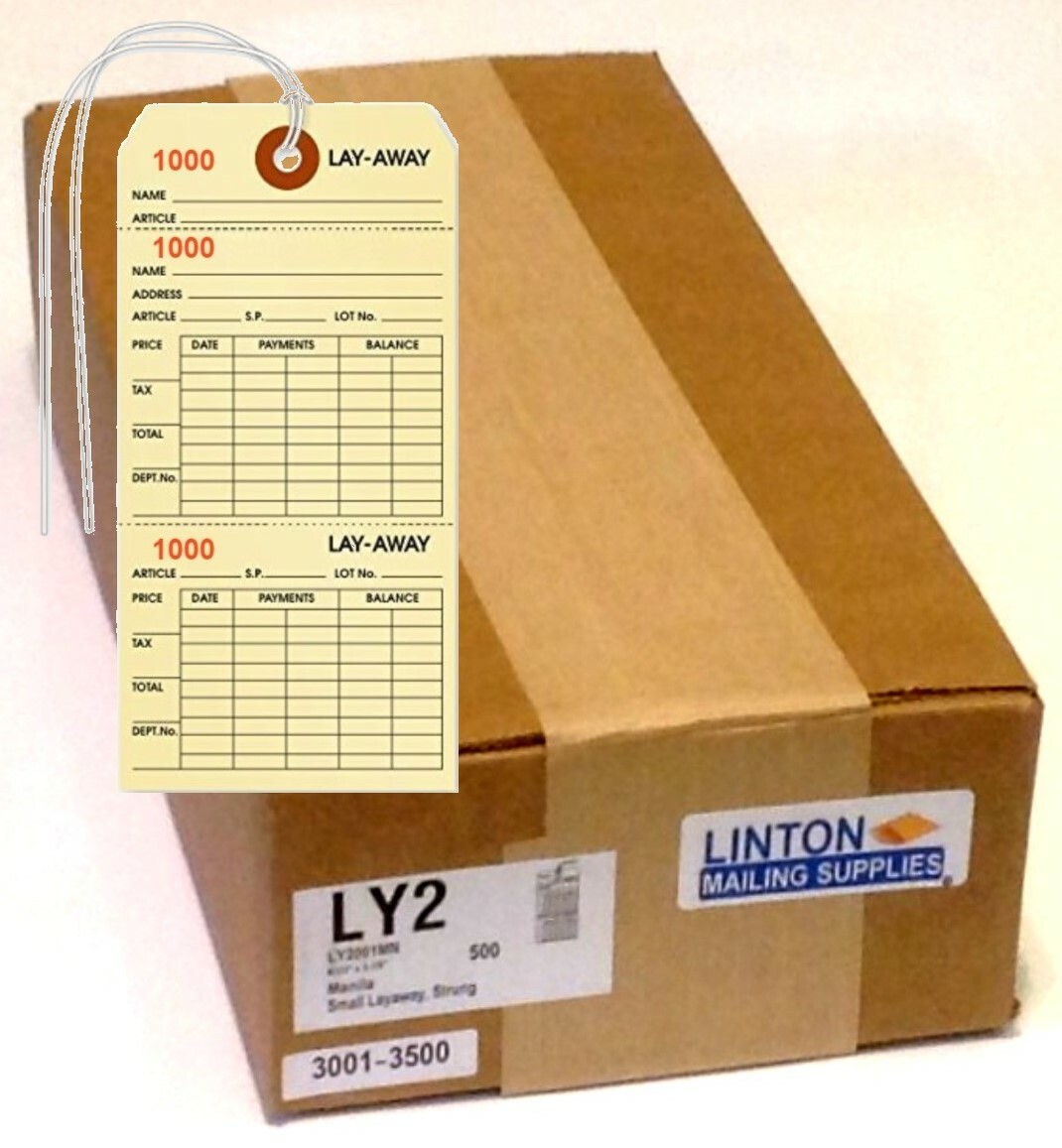 LAYAWAY Tickets/Tags, 6.25″ X 3.125″, Manila, 3-Pt, Numbered, Strung – Pk/ 50