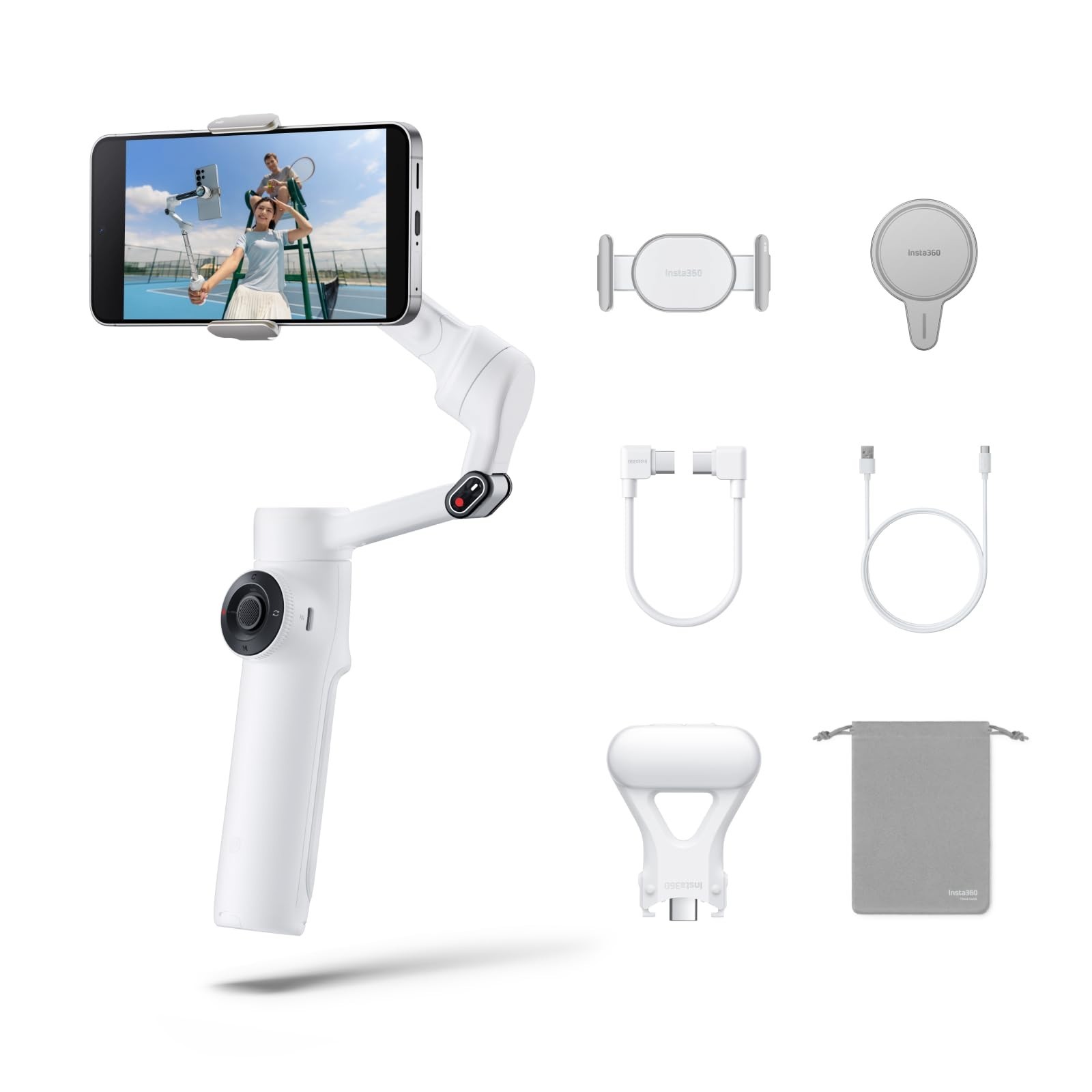 Insta360 Flow 2 Snap & Shoot Bundle White – Foldable AI Phone Gimbal for iPho…