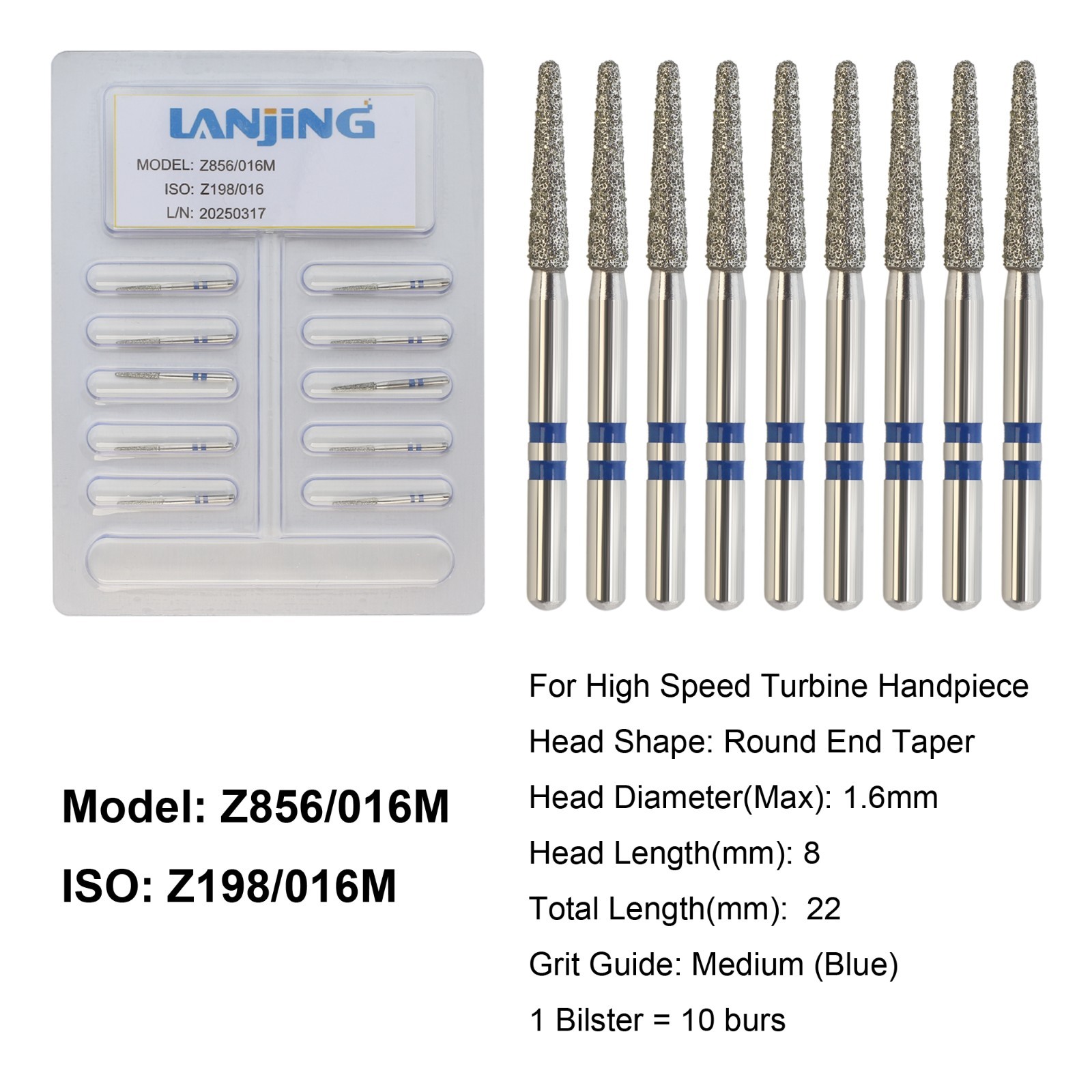 Dental Zirconia Cutting Diamond Burs FG Round End Taper Round Ball Football Z856