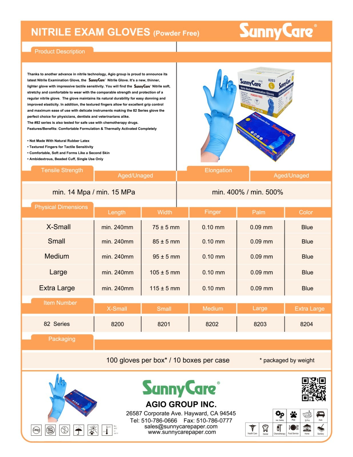 1000 SunnyCare #8202 Nitrile Exam Gloves Chemo-Rated (Powder Free Vinyl Latex) M