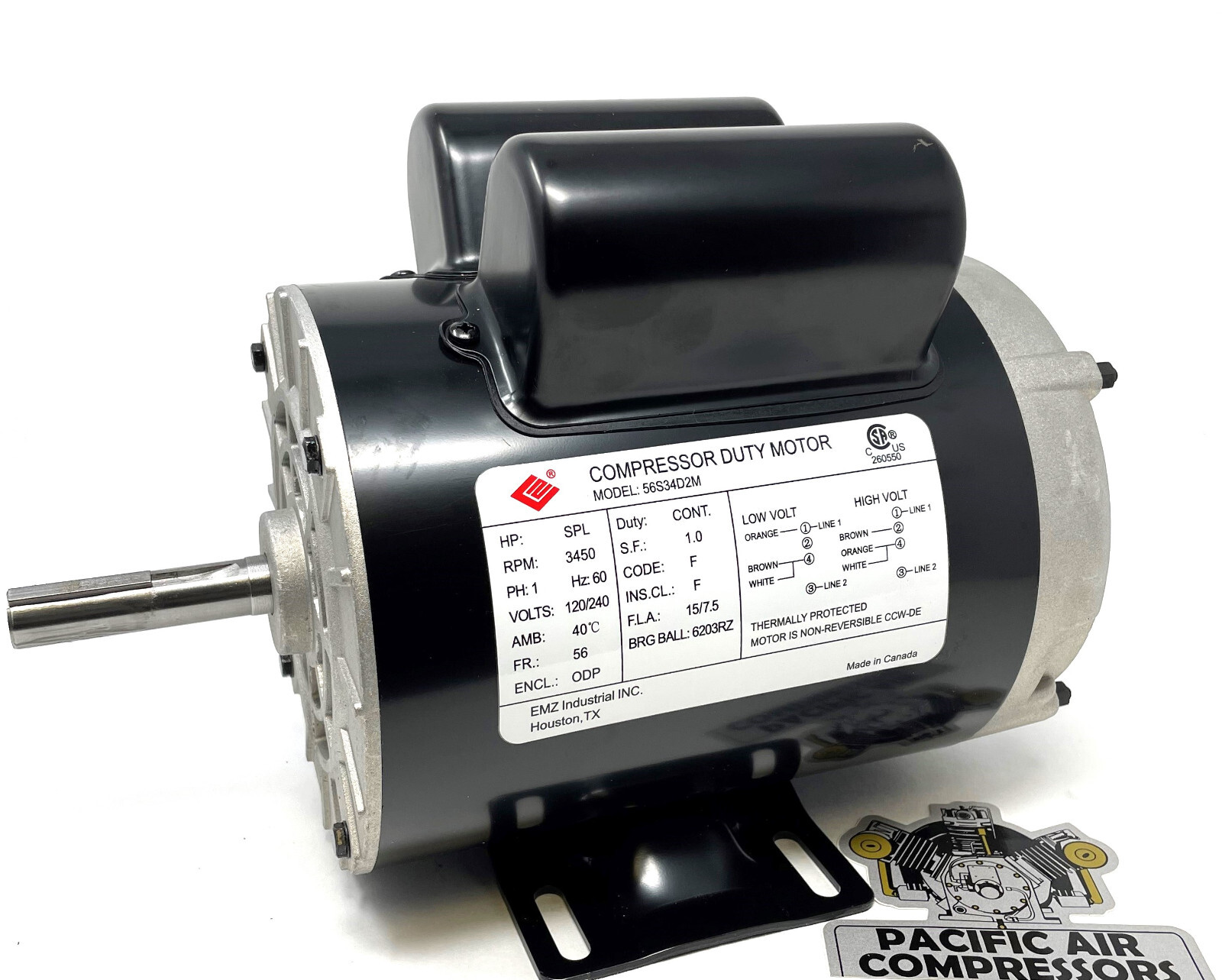 160-0264 MARATHON AIR COMPRESSOR MOTOR 120 / 240VT 56FR ONE PHASE 3450 RPM