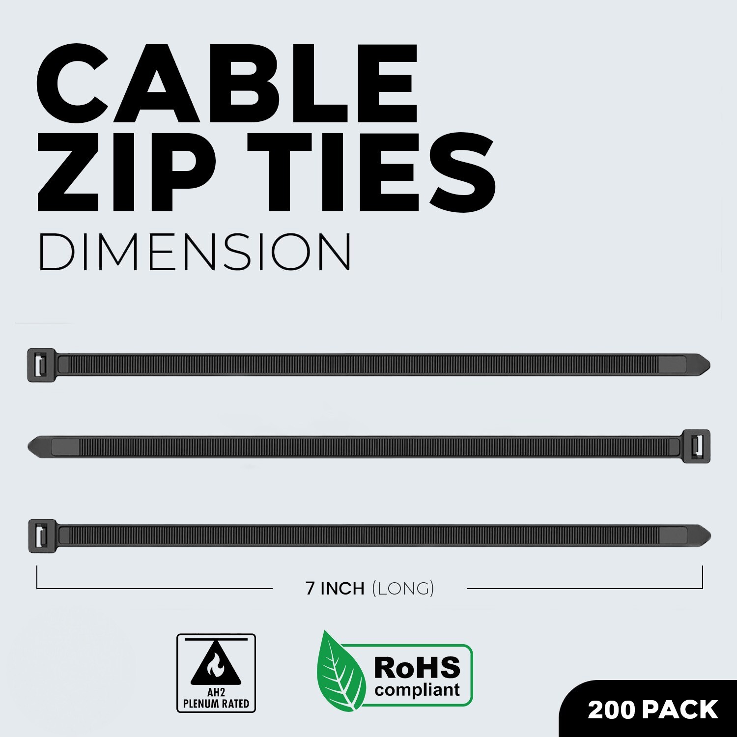 200 Pcs 7″ Inch Black Nylon Cable Straps Zip Ties Wire 50 Lbs Test