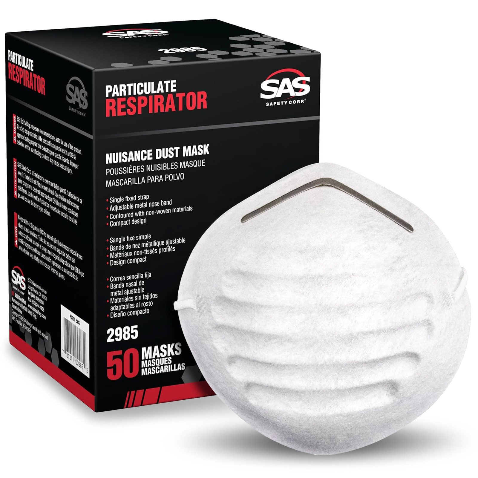 SAS Safety 2985 Non-toxic Dust Mask Box of 50 1-Pack, Neutral