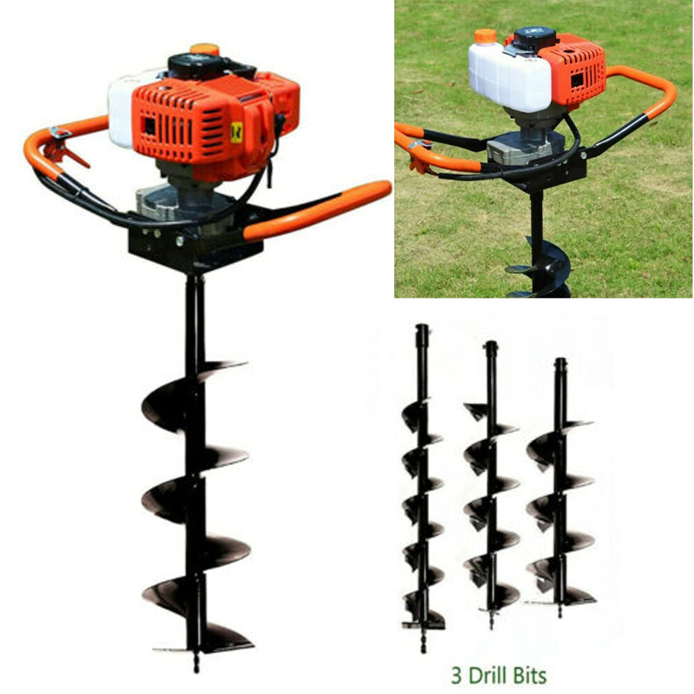 52CC Post Hole Digger Gas Powered Earth Auger Borer Ground 4″ 6″ 8″ Bits