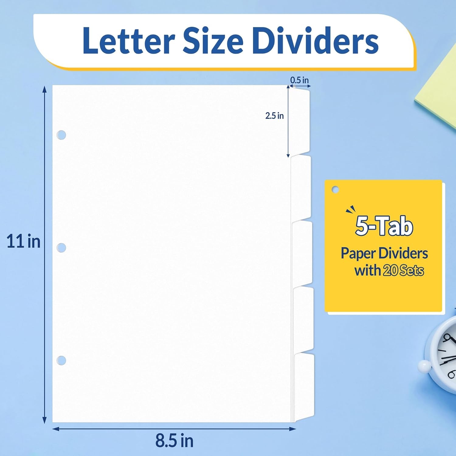 Binder Dividers with Tabs for 3 Ring Binder 8.5 X 11 Paper White Binder Dividers