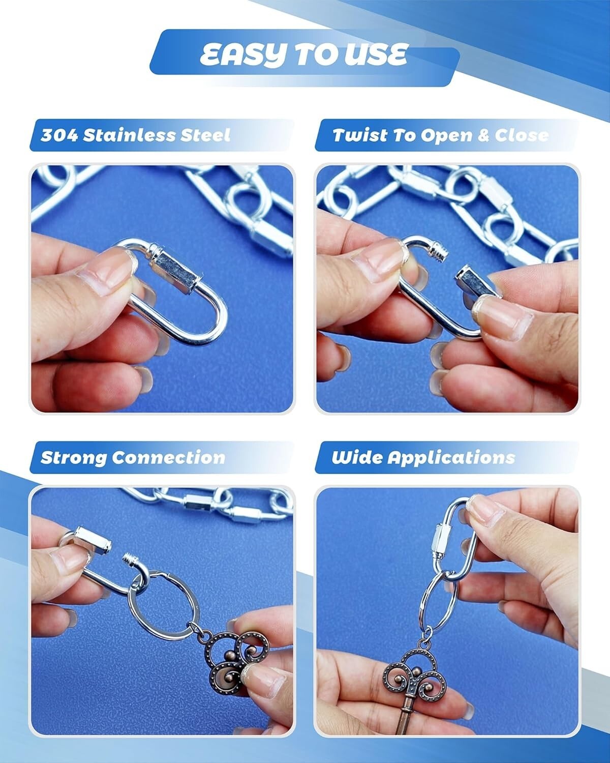 5/20 Pack 304 Stainless Steel M3.5 Chain Link 1/8 Inch D Shape Locking Quick New