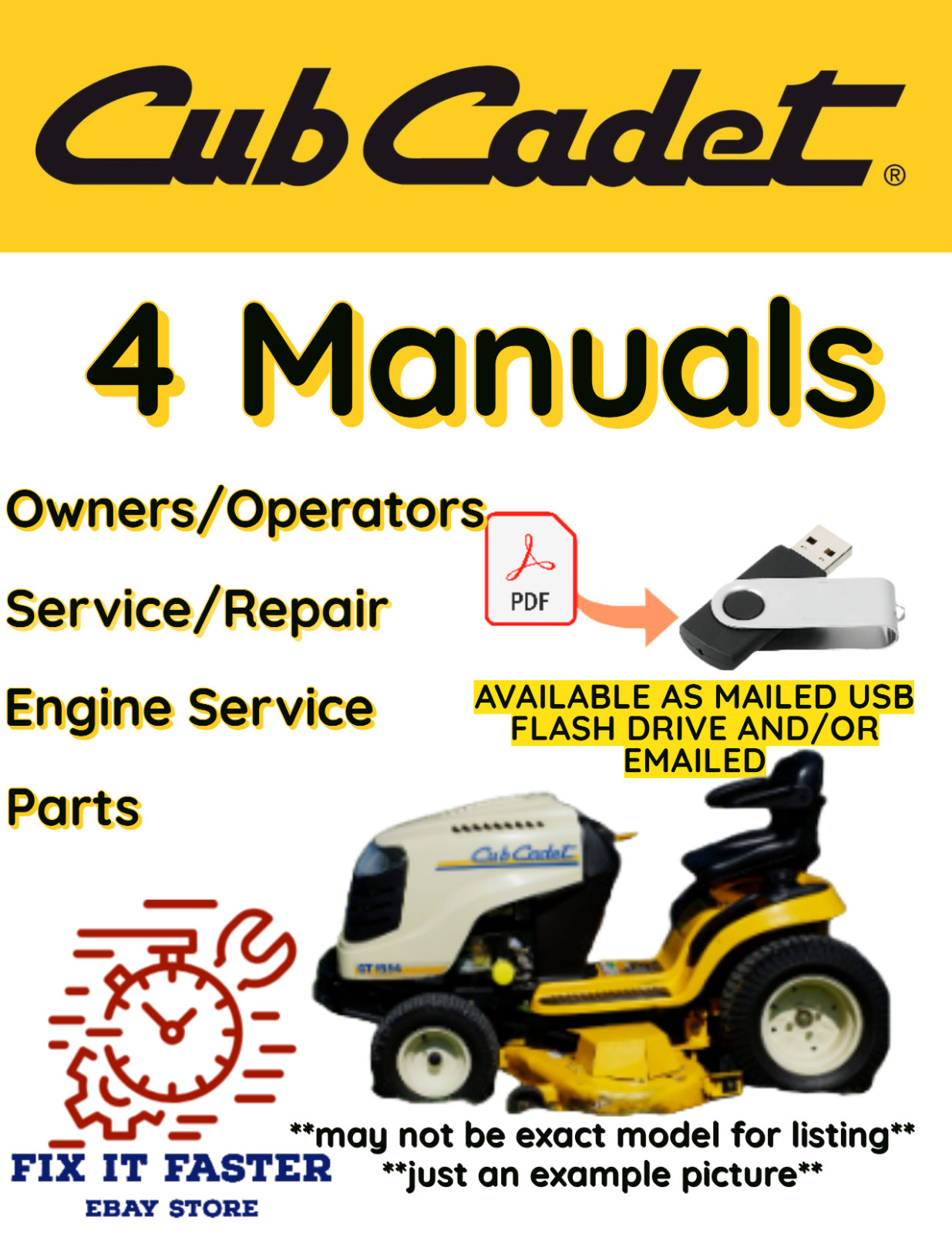 CUB CADET SLT1550 LAWNMOWER TRACTOR MANUAL OWNERS SERVICE ENGINE PARTS PDF USB