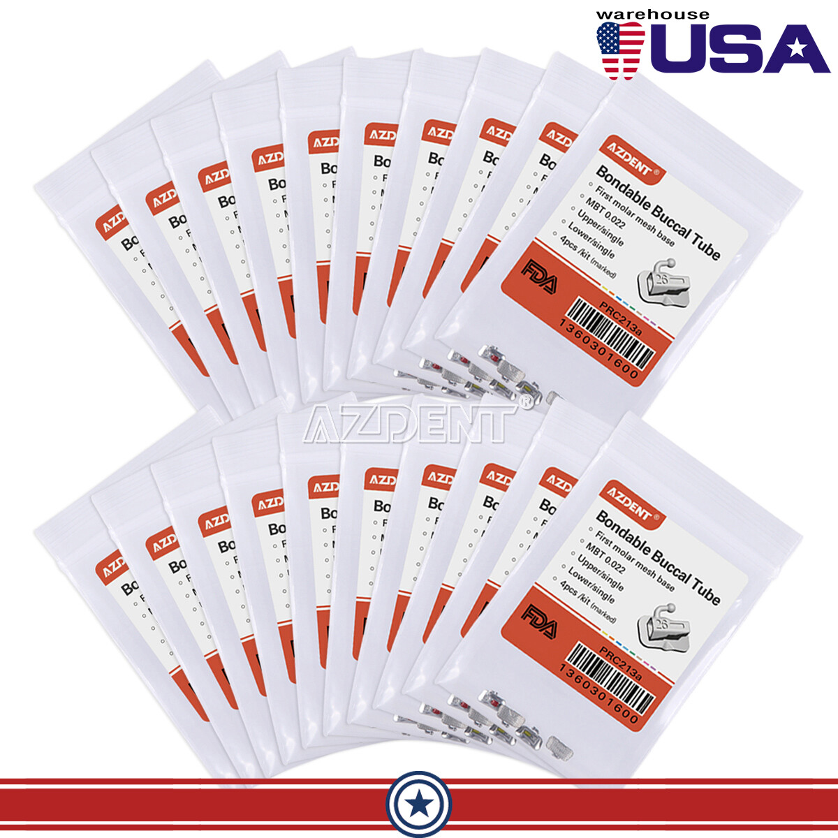 AZDENT Dental Orthodontic Buccal Tubes Bondable Non-Conv 1st /2nd Molar Roth.022