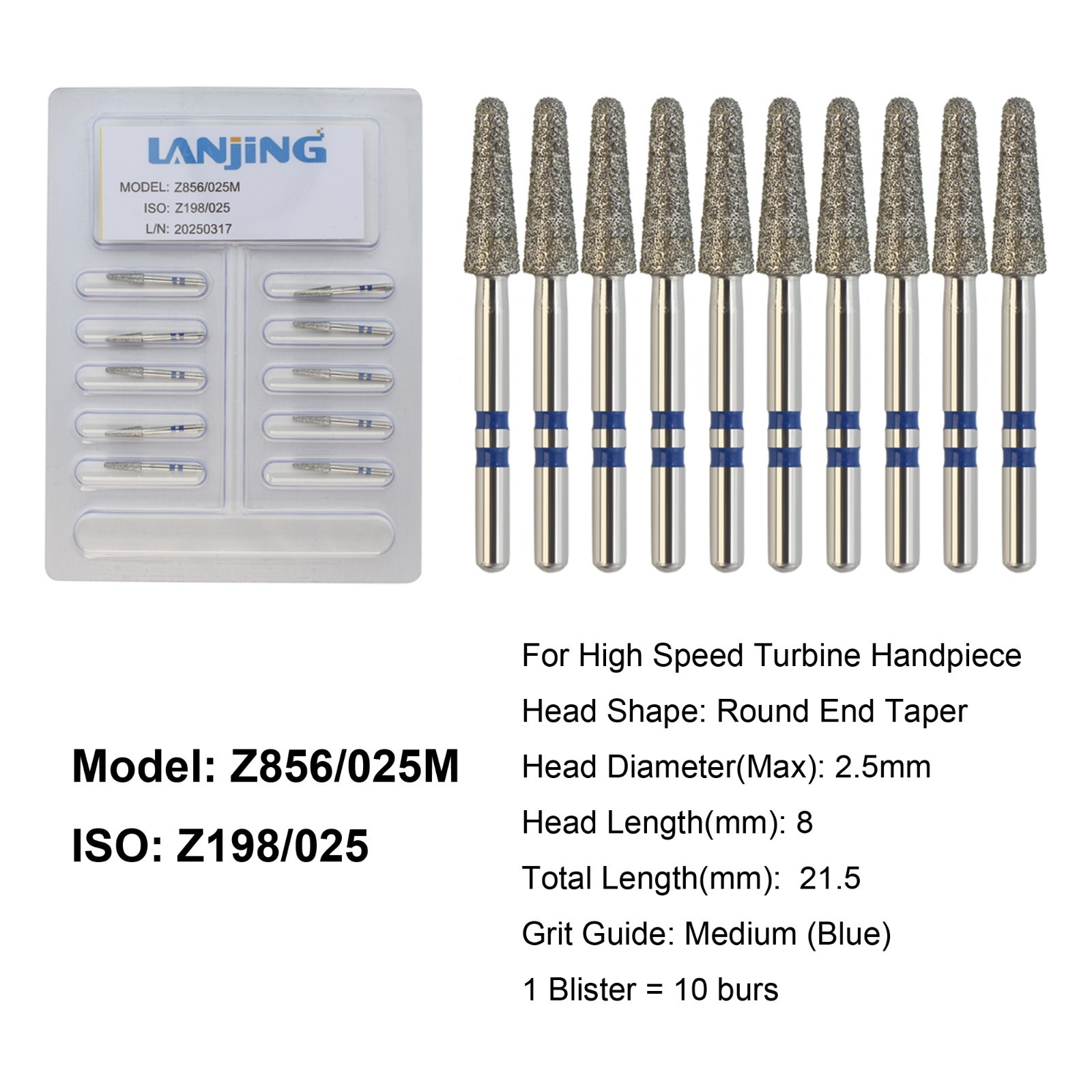 Dental Zirconia Cutting Diamond Burs FG Round End Taper Round Ball Football Z856