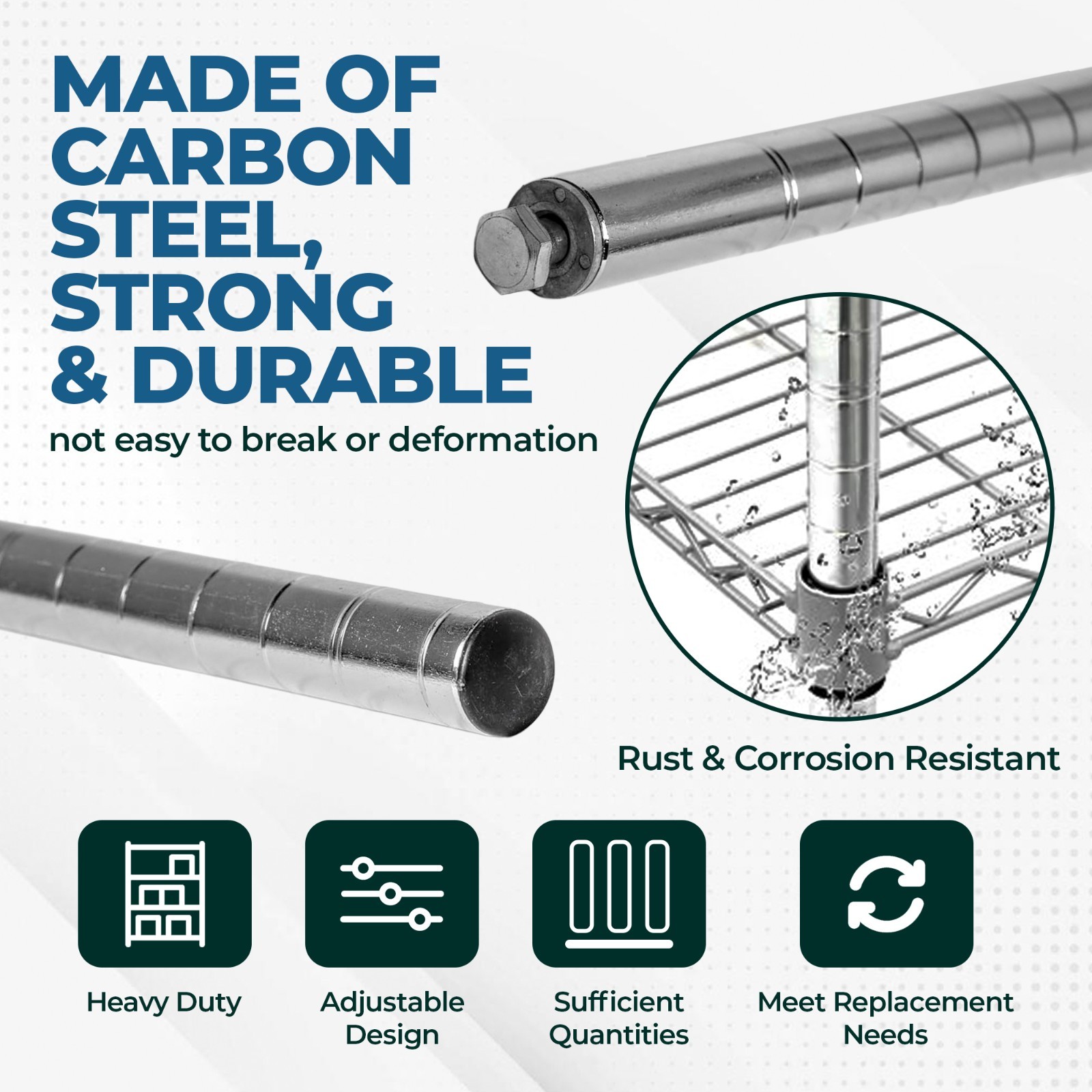 Commercial Chrome Posts for Wire Shelving- Set of 4 Poles