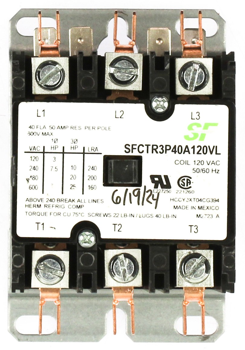 Trane SFCTR3P40A120VL 3 Pole Contactor