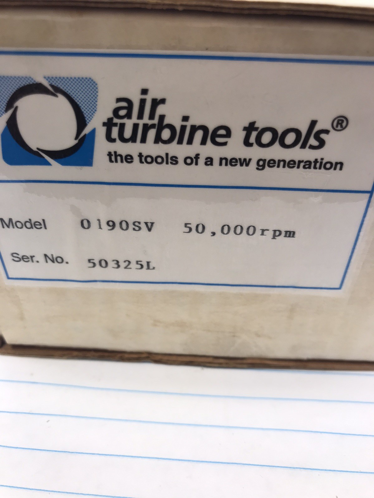 AIR TURBINE TOOLS 0190SV 50,000 RPM RIGHT ANGLE GRINDER 1/4” INLET. 1/8” COLLET