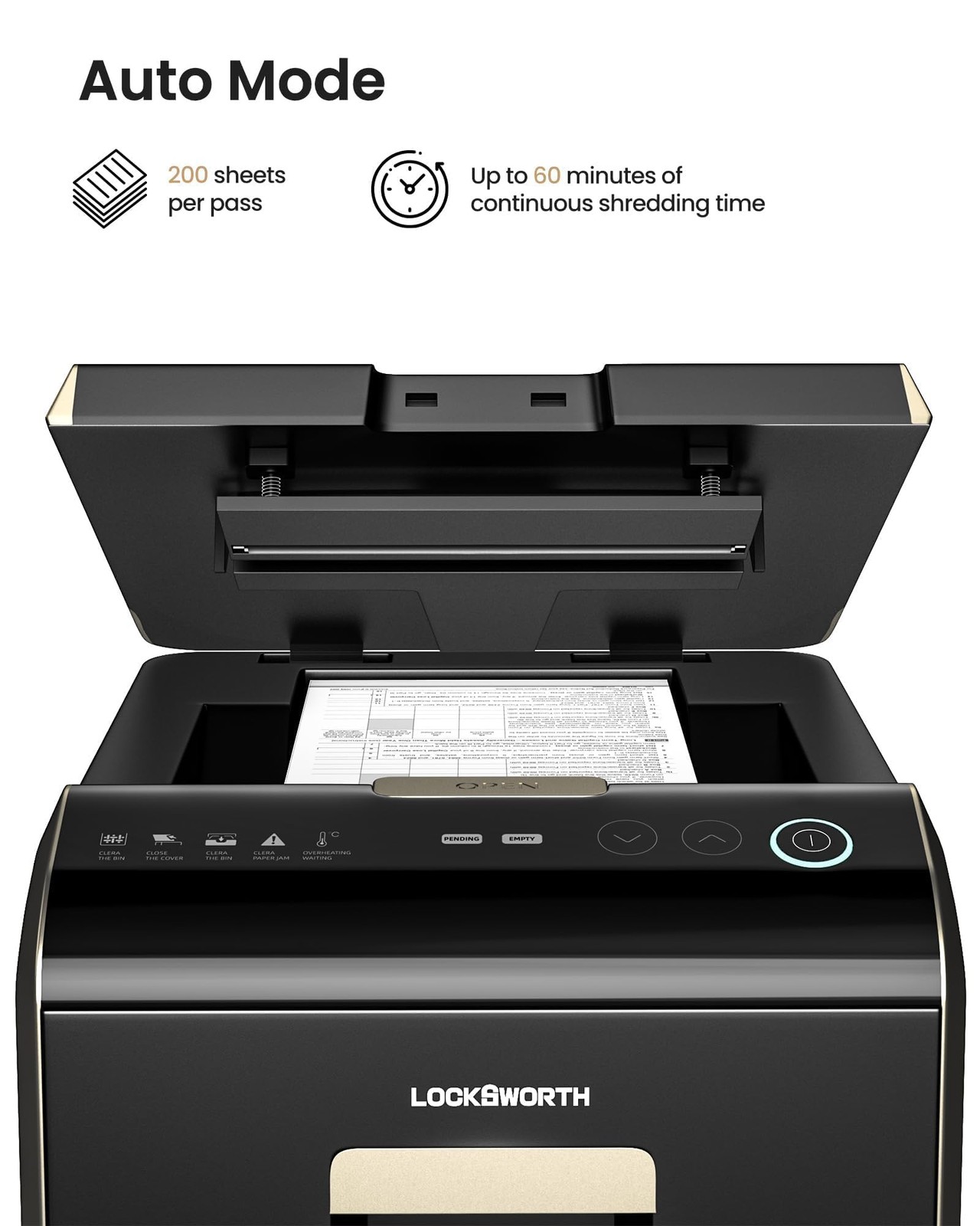Locksworth 200-Sheet P-5 Micro-Cut Heavy-Duty Paper Shredder,