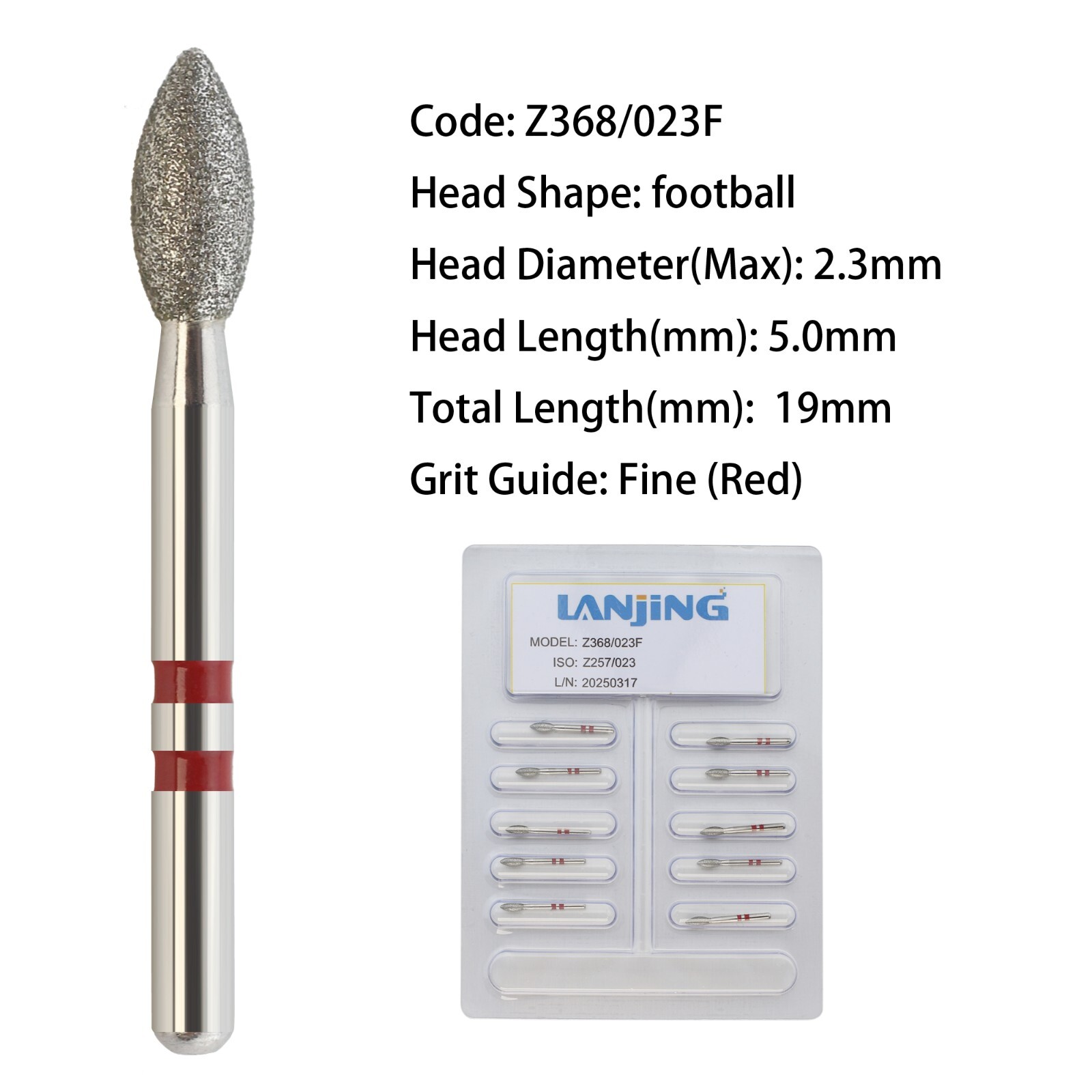 Dental Diamond Burs Zirconia Cutting Burs FG Round End Taper Cylinder Football