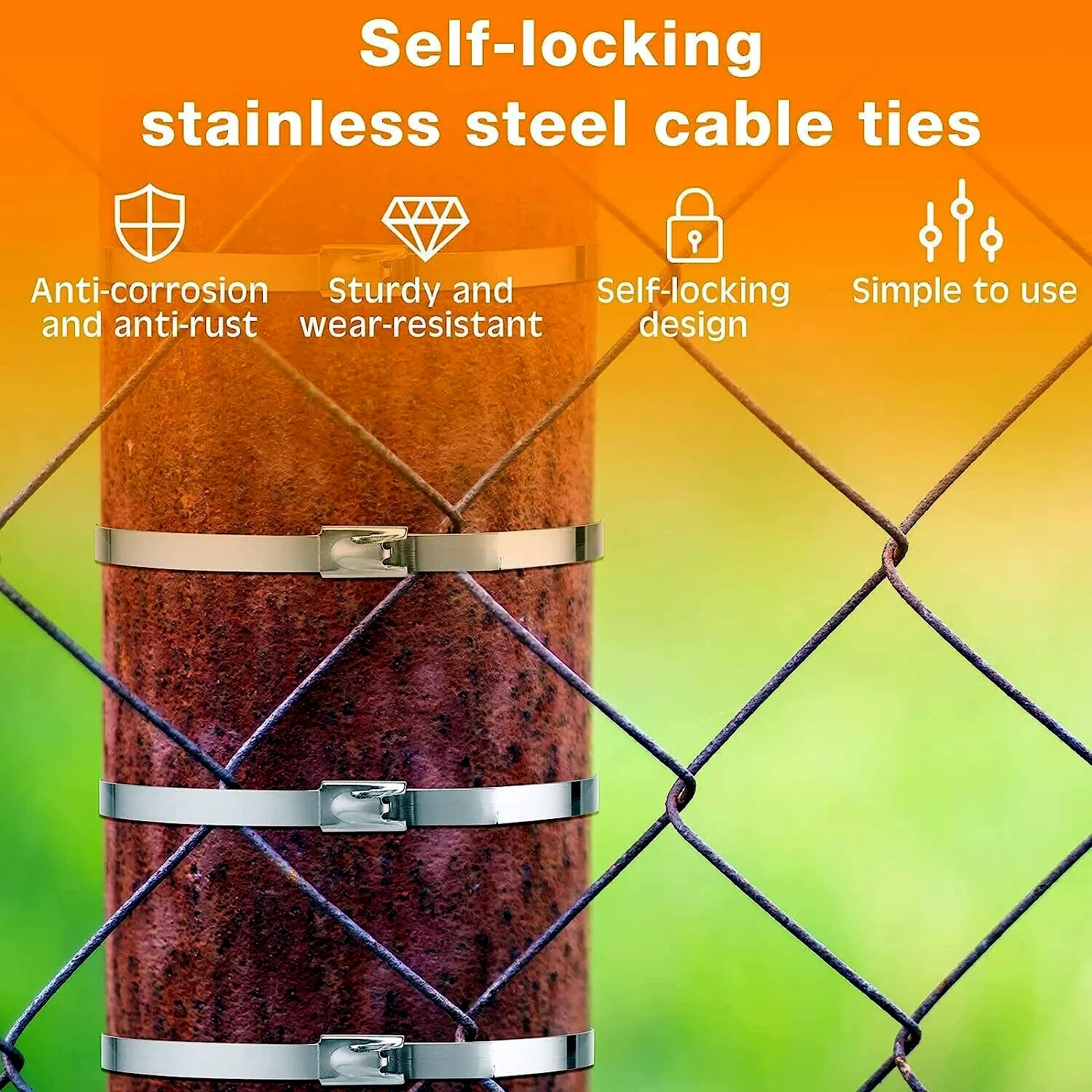 100-36″ 304 Stainless Steel Metal Zip Ties Self Locking Heavy Duty (4.6mm) Cable