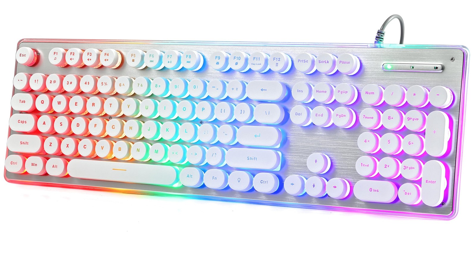 Typewriter Style Keyboard with Metal Panel, Rainbow LED Backlit, Round Keys, …