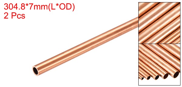 7mm OD x 0.5mm Wall Thickness x 300mm(11.8″) Length Copper Round Tube(2 Pcs)