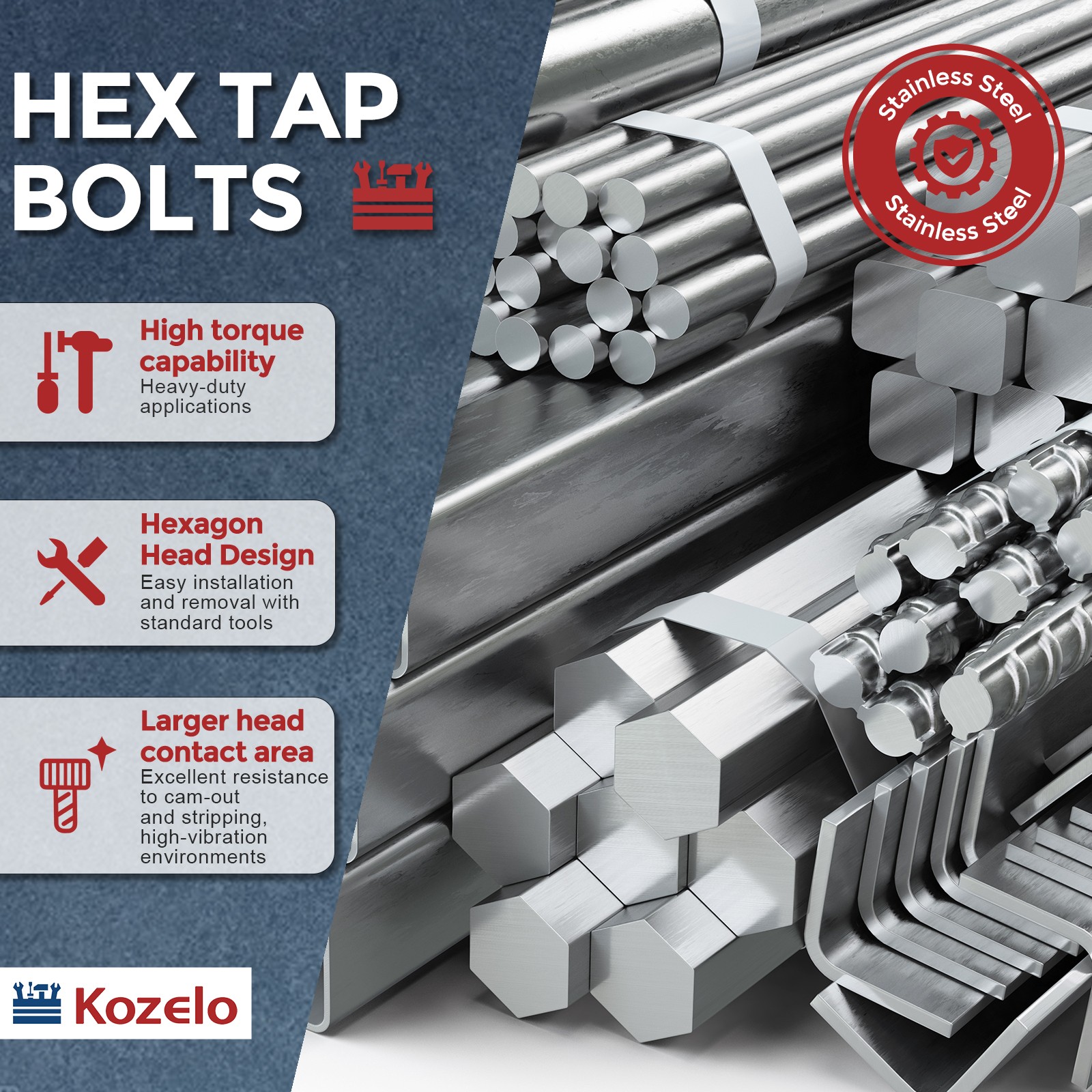2 Pcs Hex Head Screws Bolts – [M14-2×120] 304 Stainless Steel, Silver Tone