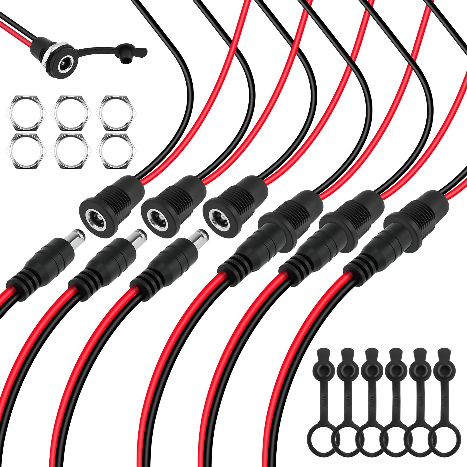 6 Sets 5.5 x 2.5mm DC Power Jack Socket Threaded Female Panel Mount Connector…
