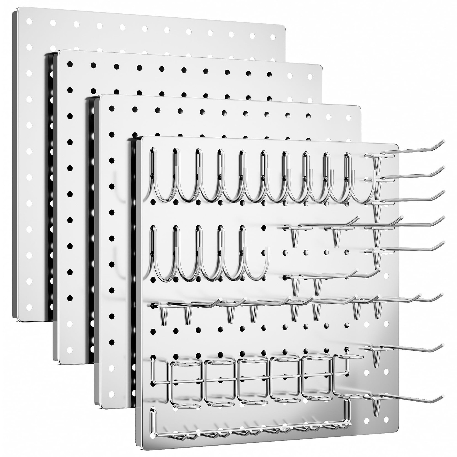FZK Peg Board, 4 Pack Metal Pegboard Kit,Silver 36PCS-Silver Kit