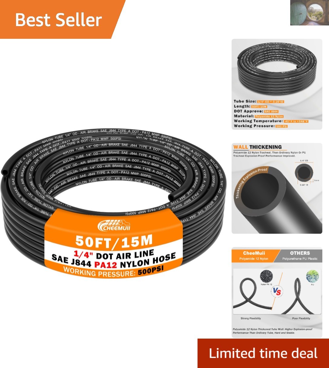 Versatile 50 FT 1/4″ High-Pressure Air Hose – Perfect for Workshop & Vehicle Use