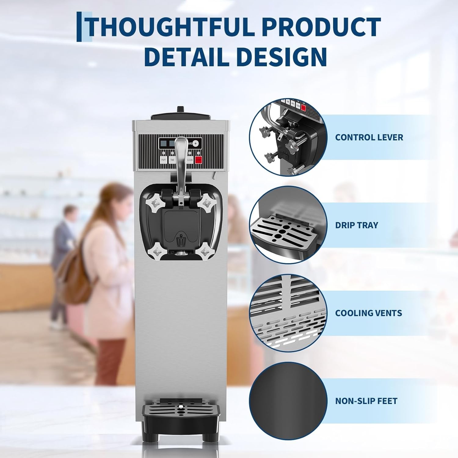 1500W Commercial Ice Cream Machine Countertop Soft Serve Ice Cream Maker