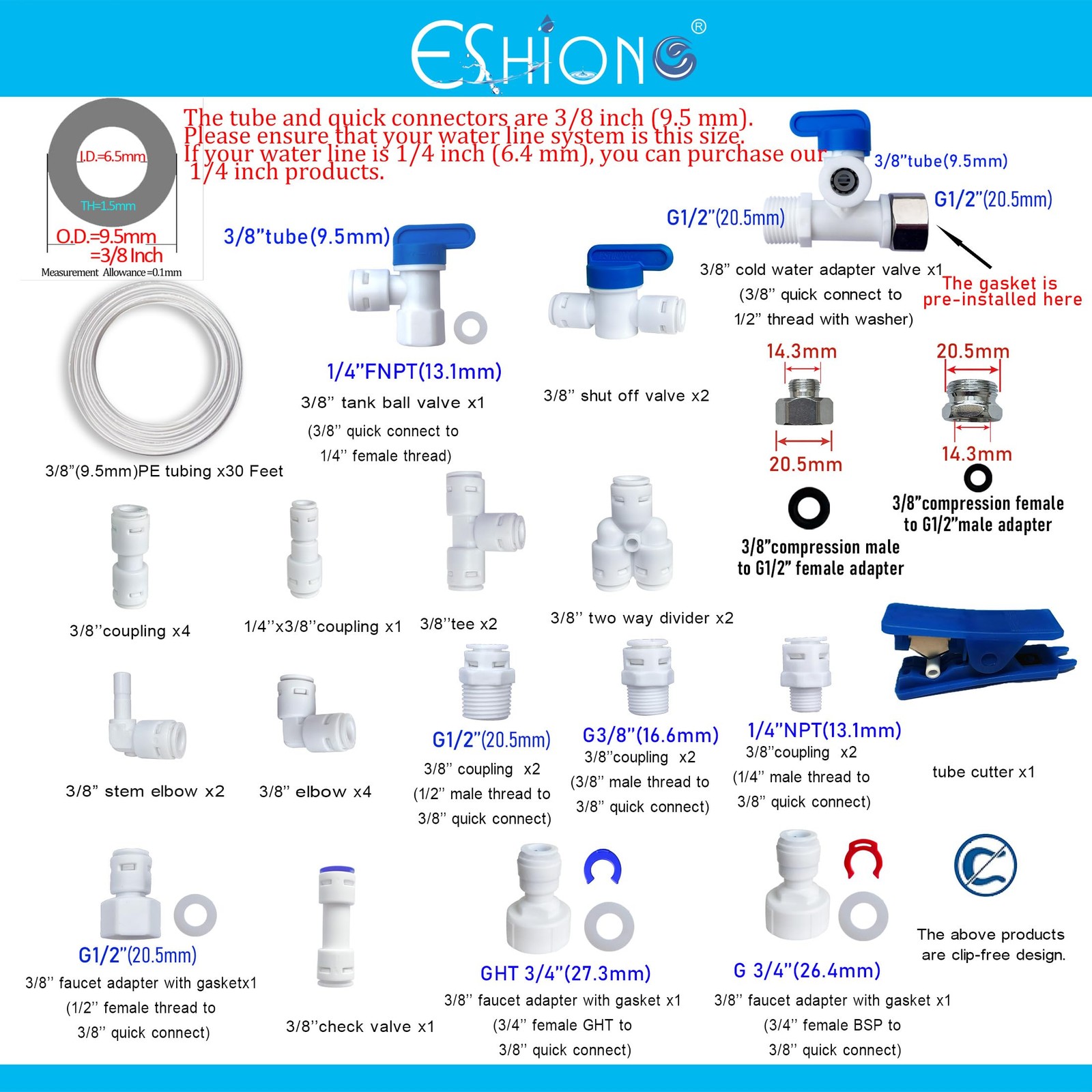 NSF Certified 3/8 O.D. Push to Connect Fittings for RO Reverse Osmosis Water …