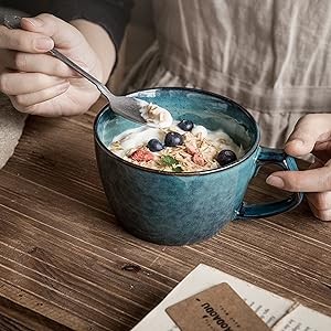 Large Soup Bowl with Handle, 700ml Coffee Mug, Cereal Breakfast Cup, Suitable
