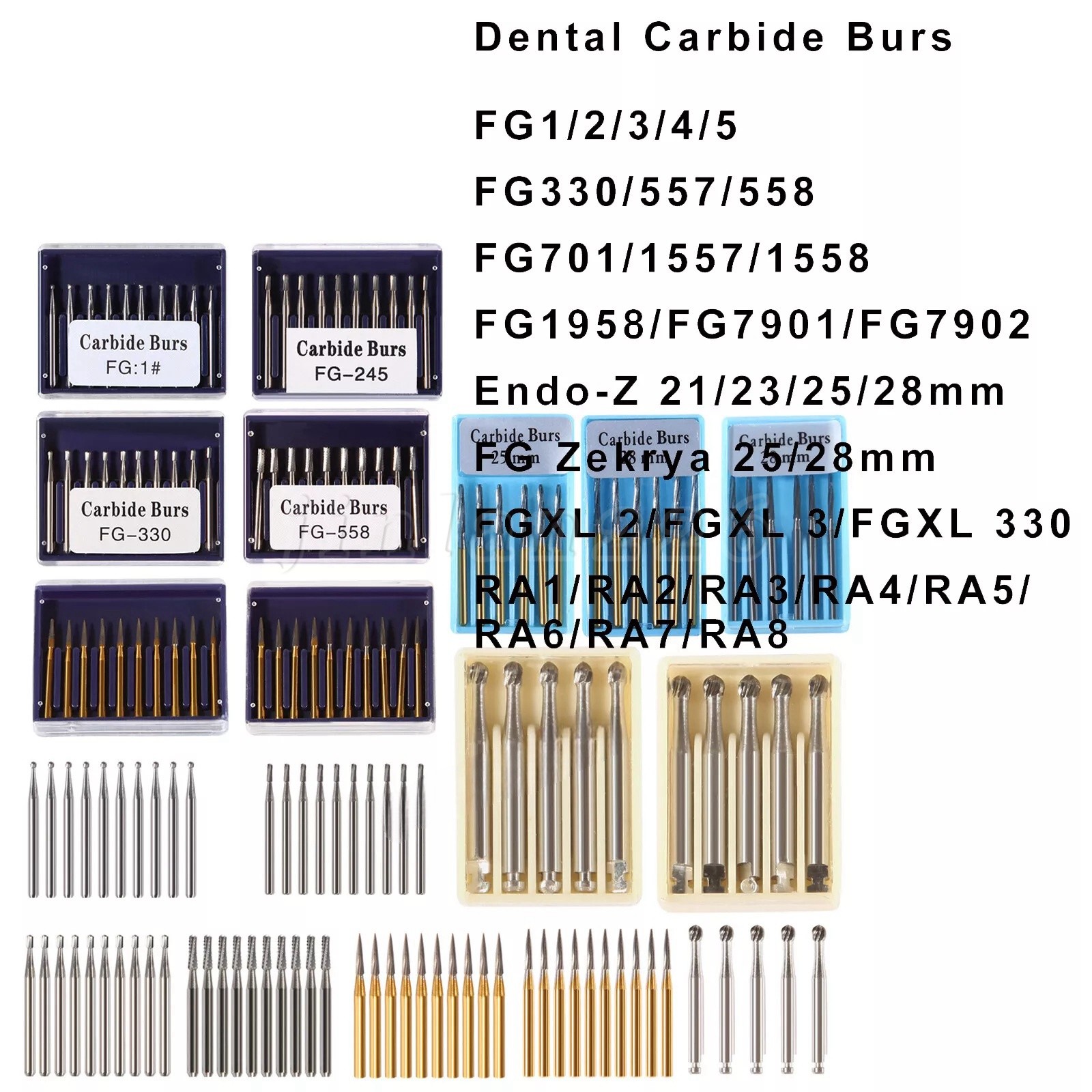 Carbide Bur, FG, #1/4, 1/2, 1, 2, 4, 6, 8 Bur, Round Dental