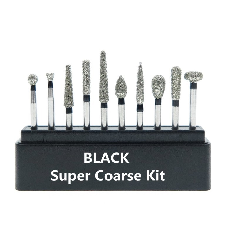 Set of 10 BLACK Super Coarse Grit Teeth Preparation Kit FG Dental Diamond Burs