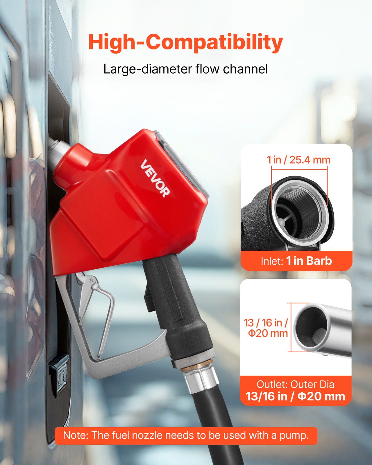 VEVOR 1 in Barb Digital Fuel Nozzle 3/16 in Spout Auto Shut Off Gas Nozzle